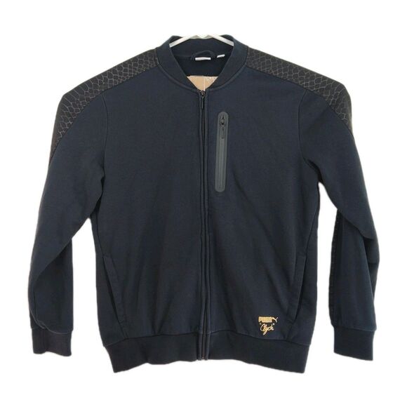 Puma "Clyde" men's full zip sweatshirt, Large, black w/ patterned arms - Picture 1 of 11